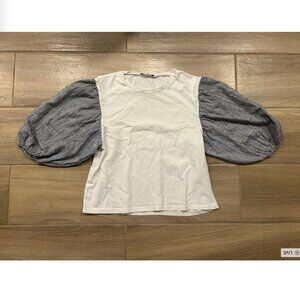 Zara - Shoulder Length Dogstooth Balloon Puff Sleeve Top